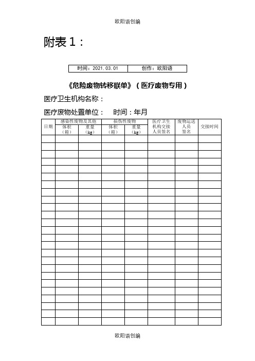 医疗废物专用转移联单之欧阳语创编