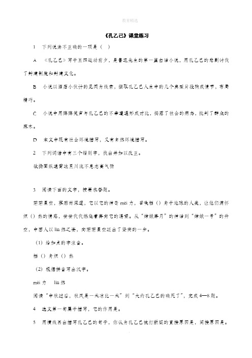 北师大版语文九年级下册第2课《孔乙己》课堂练习2