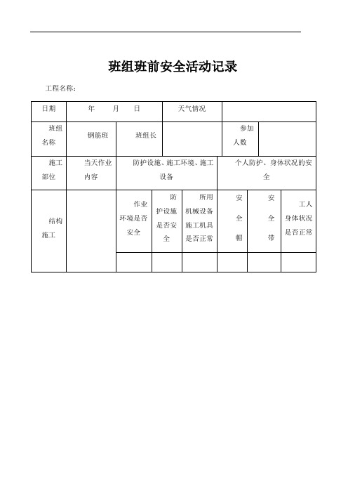 班组班前安全活动记录(钢筋工)