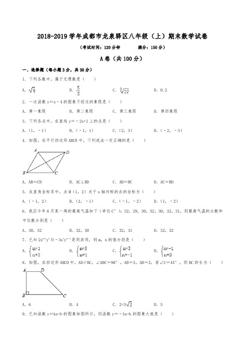 2018-2019学年成都市龙泉驿区八年级(上)期末数学试卷(含解析)