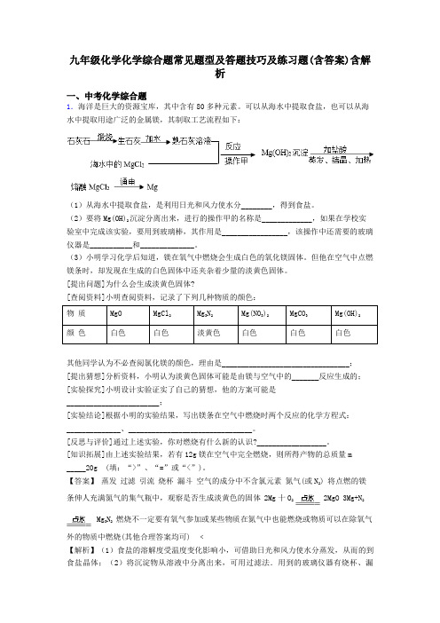 九年级化学化学综合题常见题型及答题技巧及练习题(含答案)含解析