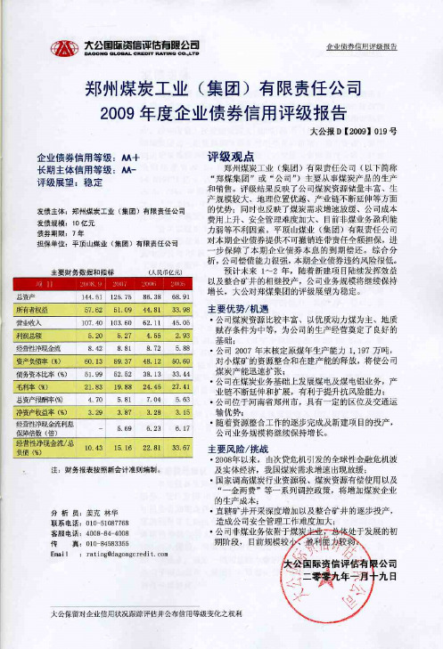 郑州煤炭公司信用评级