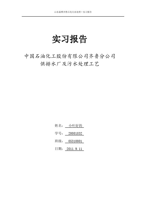 中国石油化工股份有限公司齐鲁分公司供排水厂及污水处理工艺(实习报告)