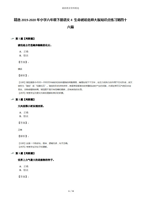 精选2019-2020年小学六年级下册语文4 生命琥珀北师大版知识点练习第四十六篇