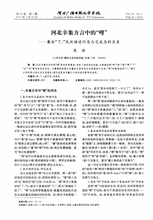 河北辛集方言中的“哩”——兼论“了_1”及汉语进行态与完成态的关系