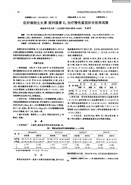 促肝细胞生长素前列腺素E1治疗慢性重型肝炎效果观察