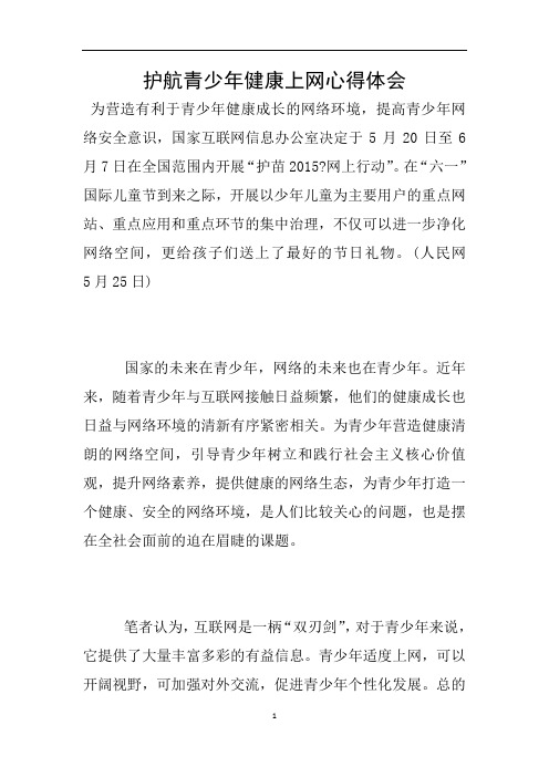 护航青少年健康上网心得体会