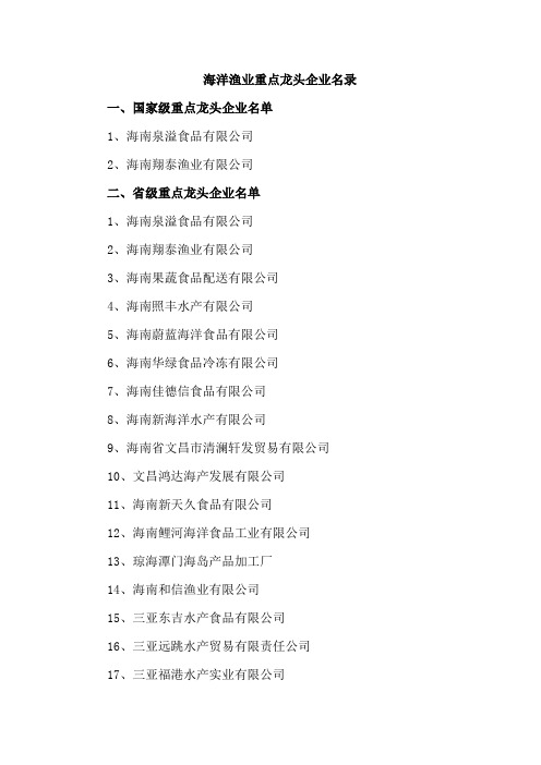 海洋渔业重点龙头企业名录_2010623151984308