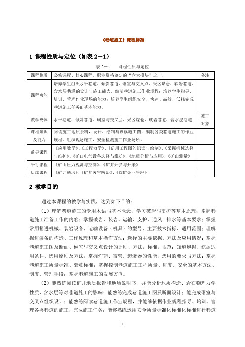 《巷道施工》教学大纲