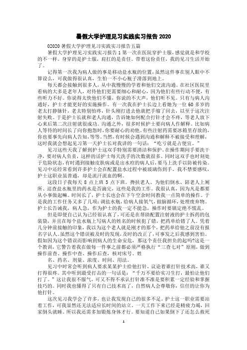 暑假大学护理见习实践实习报告2020