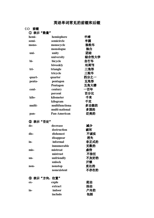 英语单词常见的前缀和后缀及例词