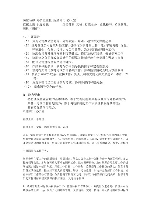 岗位名称 办公室主任 所属部门 办公室