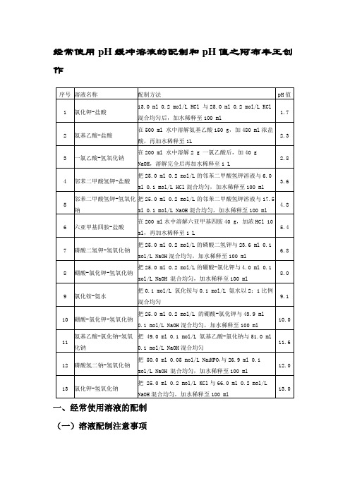 常用pH缓冲液配置方法及注意事项