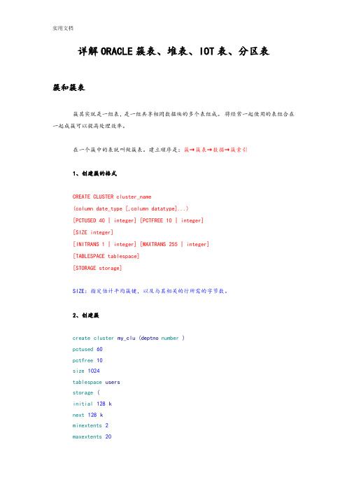详解ORACLE簇表、堆表、IOT表、分区表