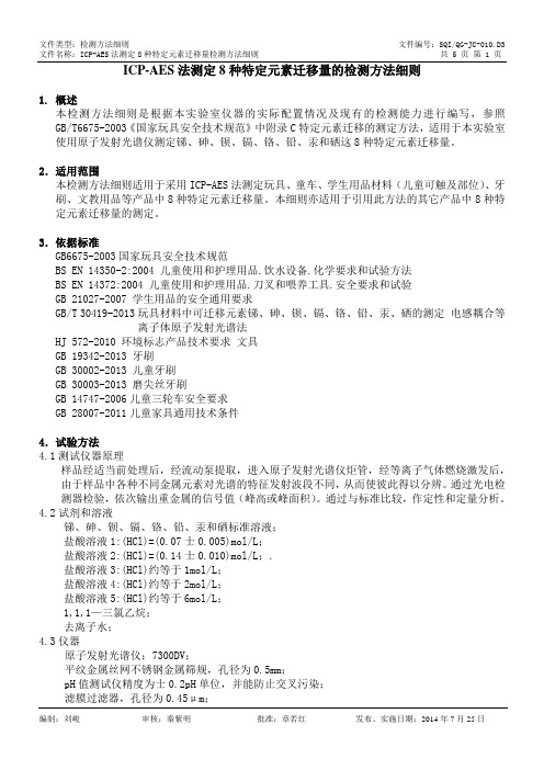 QG-JC-010.D3 ICP-AES 法测定8种特定元素迁移量的检测方法细则