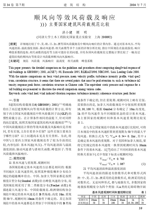 顺风向等效风荷载及响应_主要国家建筑风荷载规范比较_洪小健