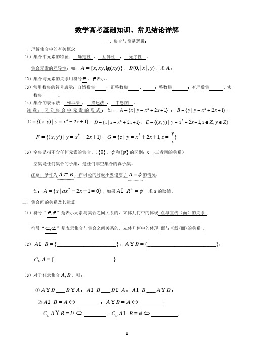 数学高考基础知识、常见结论详解