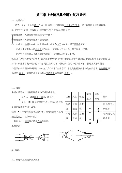物理：第三章《透镜及其应用》复习提纲(人教版八年级).doc