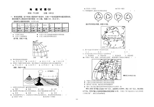 2104江苏省地理会考模拟卷2