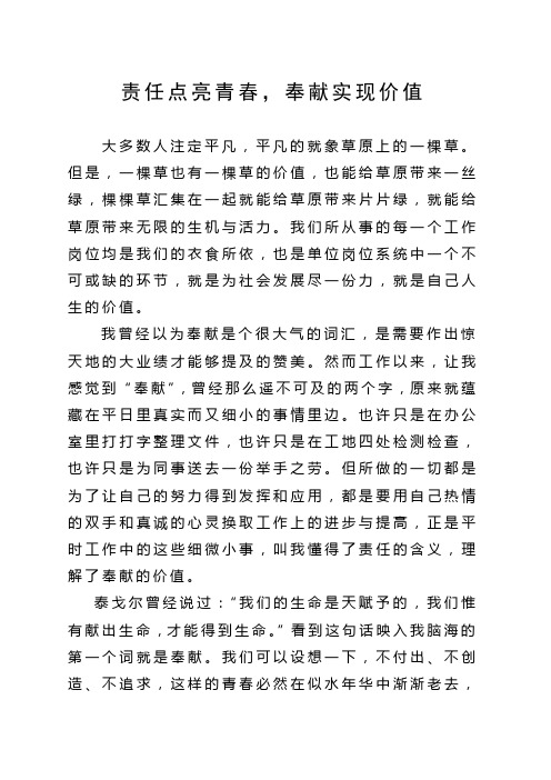 责任点亮青春,奉献实现价值
