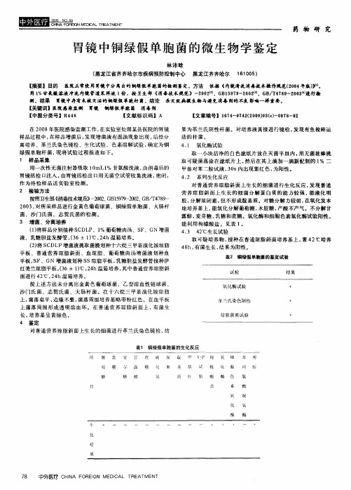 胃镜中铜绿假单胞菌的微生物学鉴定