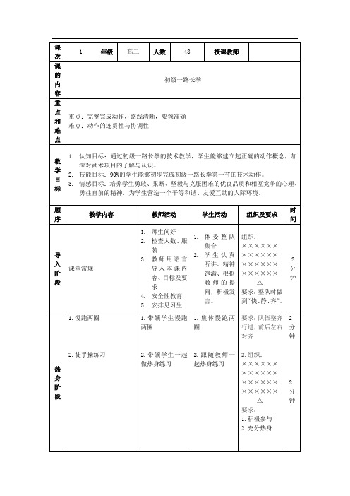 高中体育与健康_初级一路长拳教学设计学情分析教材分析课后反思