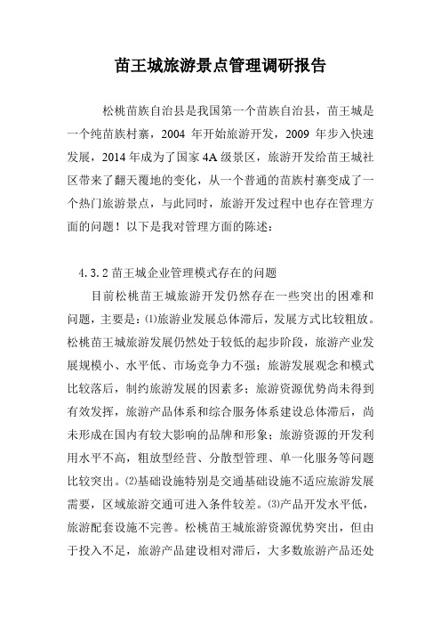 苗王城旅游景点管理调研报告