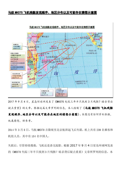 马航MH370飞机残骸发现顺序、地区分布以及可能存在猜想示意图
