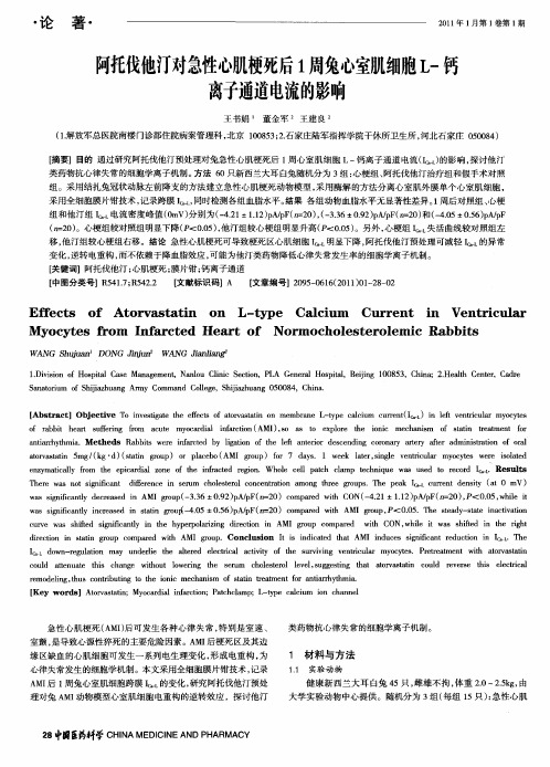 阿托伐他汀对急性心肌梗死后1周兔心室肌细胞L-钙离子通道电流的影响