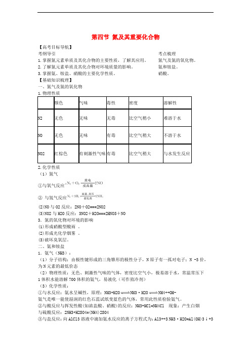高考化学一轮 4.4 氮及其重要化合物精品复习学案 新人教版必修1