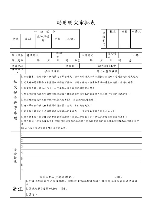 动用明火审批表
