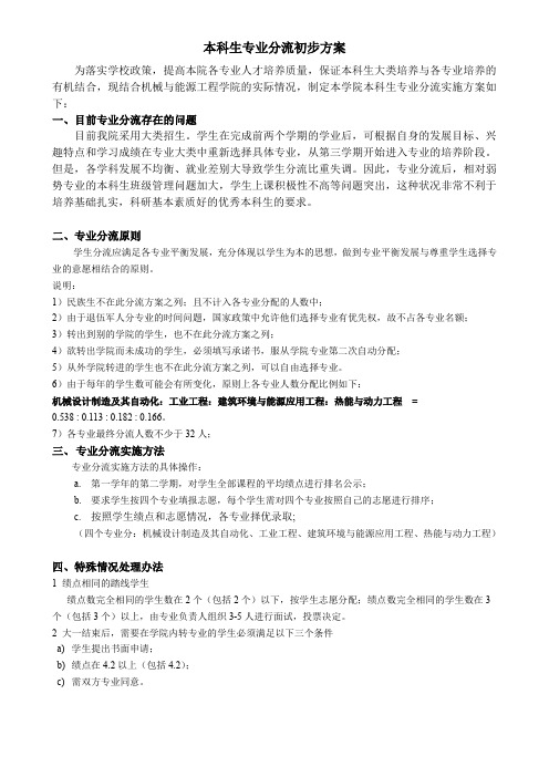 同济大学机械与能源工程学院2015级本科生专业分流方案