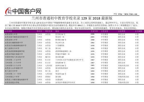 兰州市普通初中教育学校名录2018版129家