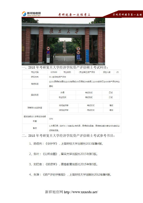 2018复旦大学资产评估硕士考研考试科目、招生人数、复试分数线、参考书目、报录比、拟录取名单-新祥旭考研