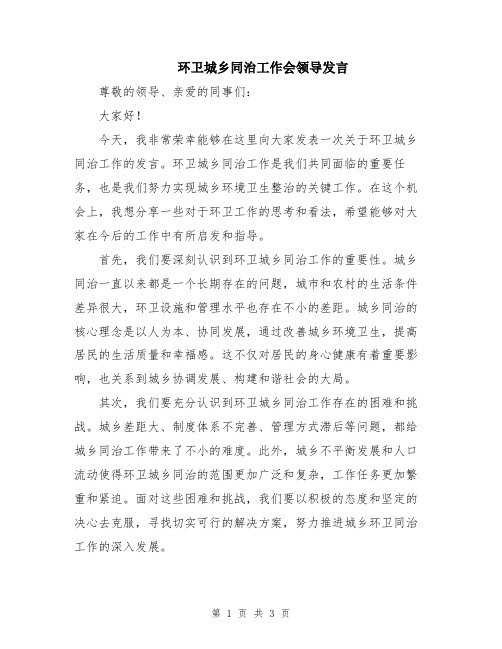 环卫城乡同治工作会领导发言