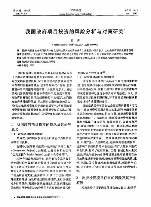 我国政府项目投资的风险分析与对策研究