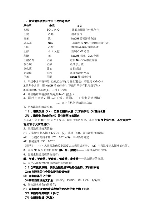 高中总复习中的有机化学除杂质专题