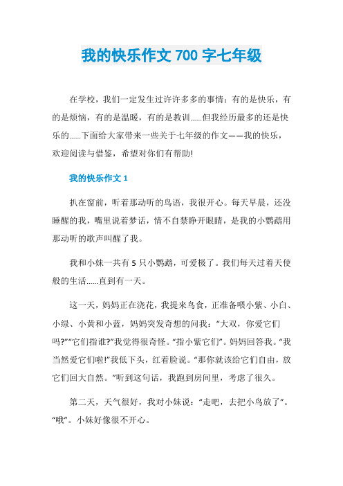我的快乐作文700字七年级
