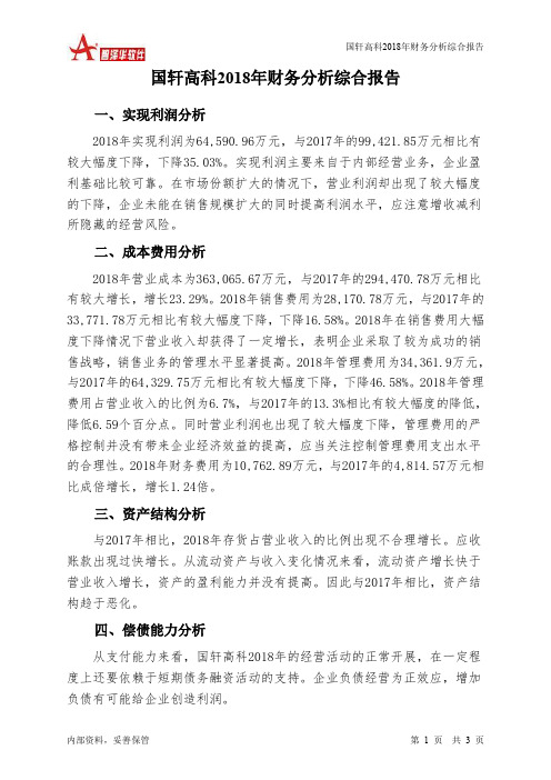 国轩高科2018年财务分析结论报告-智泽华
