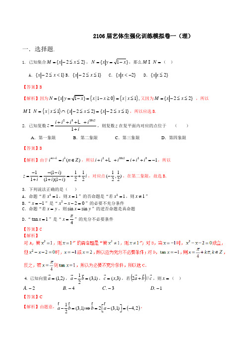 强化训练01(理)-2016年高考数学备考艺体生百日突围系列(解析版)