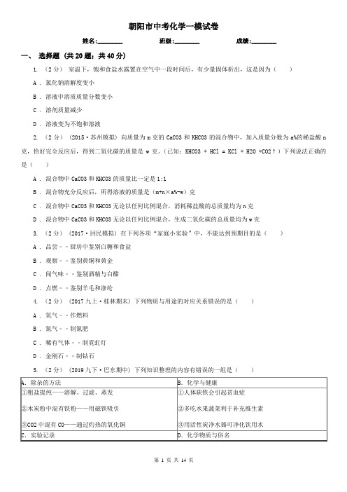 朝阳市中考化学一模试卷