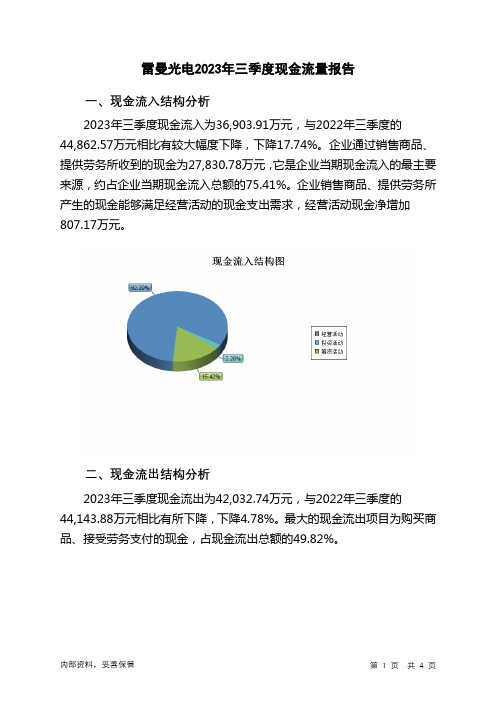 300162雷曼光电2023年三季度现金流量报告