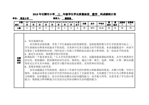 三年级数学质量分析表