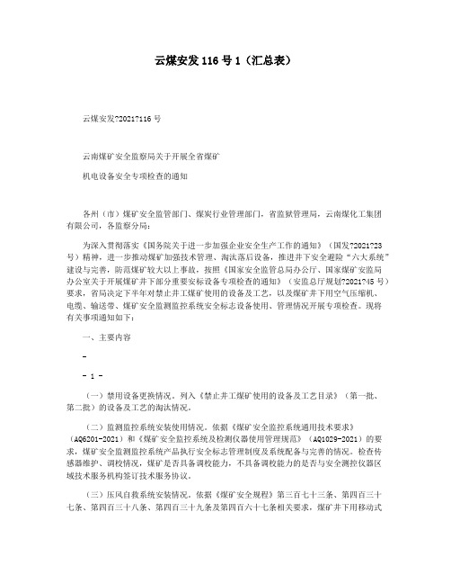 云煤安发116号1(汇总表)