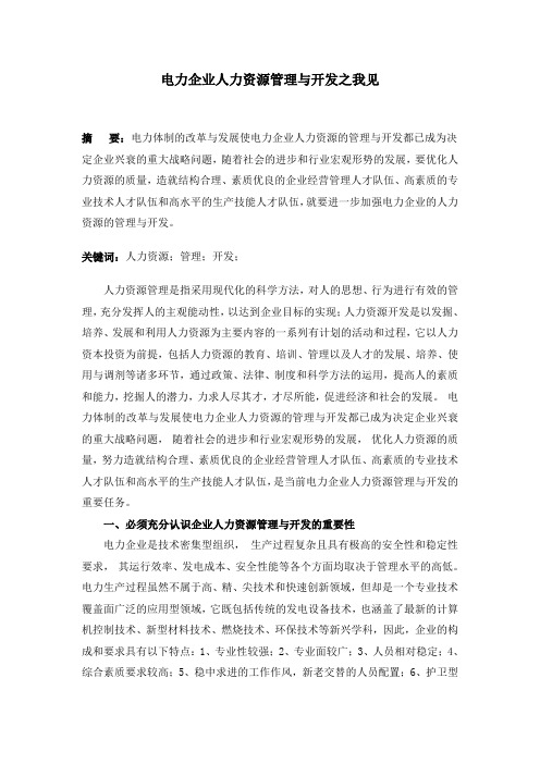 浅议电力企业人力资源管理与开发