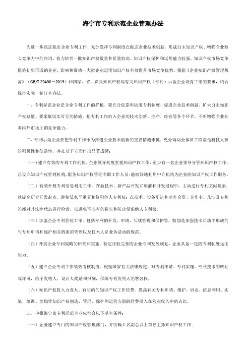海宁市专利示范企业管理办法