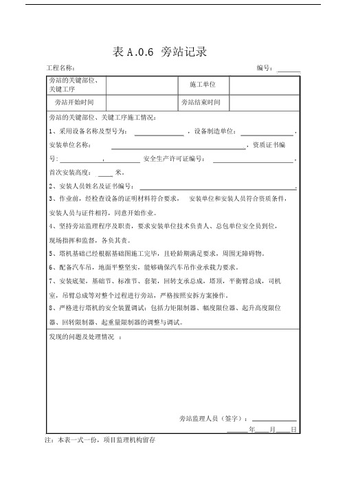 塔吊安装监理旁站记录版.docx