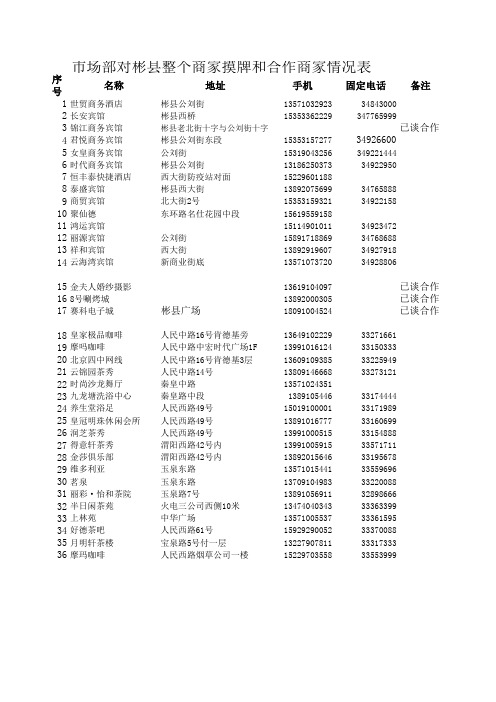 市场部商家摸牌和合作商家情况表