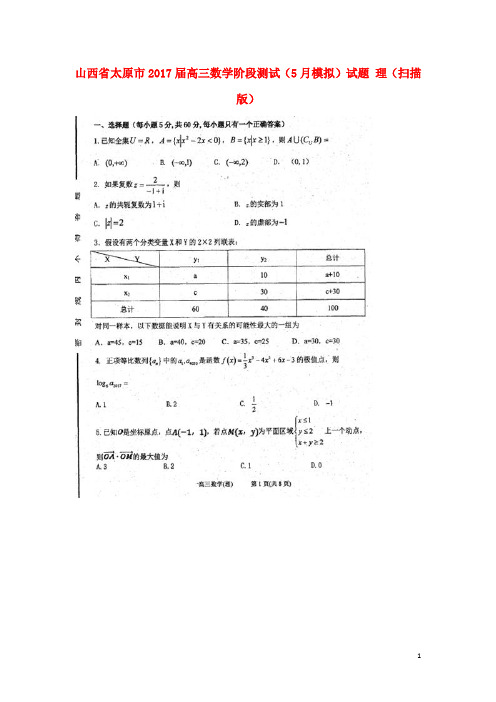 山西省太原市2017届高三数学阶段测试5月模拟试题 理 精