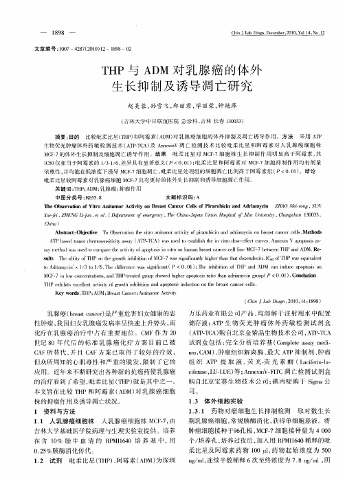 THP与ADM对乳腺癌的体外生长抑制及诱导凋亡研究